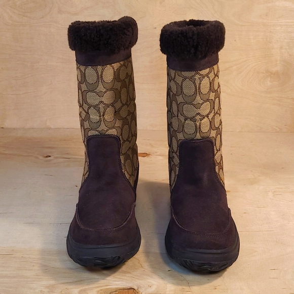 Coach Sherman Signature Brown Suede Chestnut Womens Boots - Picture 3 of 10